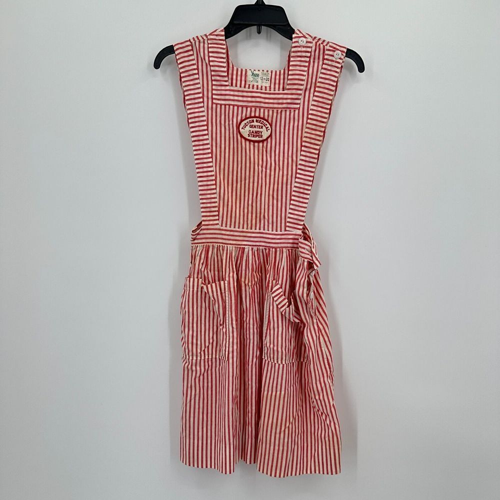 Vtg Shane Uniform Co Candy Striper Dress 12 Red Tucson Medical Center Sanforized